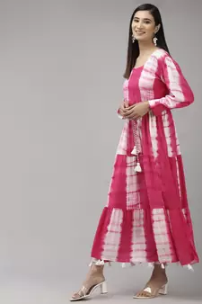 Pink printed viscose rayon maxi-dresses