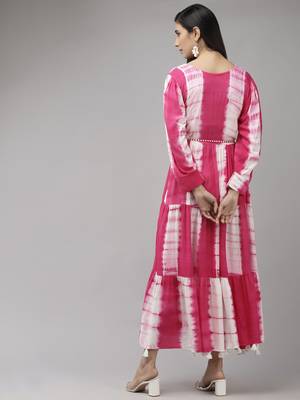 Pink printed viscose rayon maxi-dresses 3