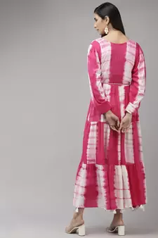 Pink printed viscose rayon maxi-dresses