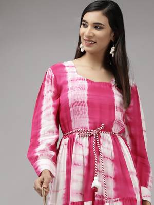 Pink printed viscose rayon maxi-dresses 5