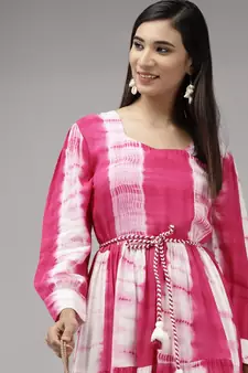 Pink printed viscose rayon maxi-dresses