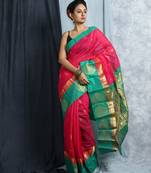 Red Chanderi Silk Saree With Blouse