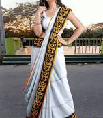 EXCLUSIVE Khadi Cotton Handloom Jamdani Hand Weaving Work Borders Saree With Running Blouse Piece