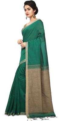 Fabulous Cotton Silk Handloom Saree Ghicha Pallu Plain Body With small Borders 1