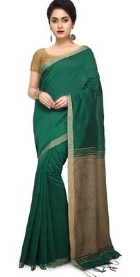 Fabulous Cotton Silk Handloom Saree Ghicha Pallu Plain Body With small Borders 2