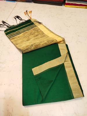 Fabulous Cotton Silk Handloom Saree Ghicha Pallu Plain Body With small Borders 3