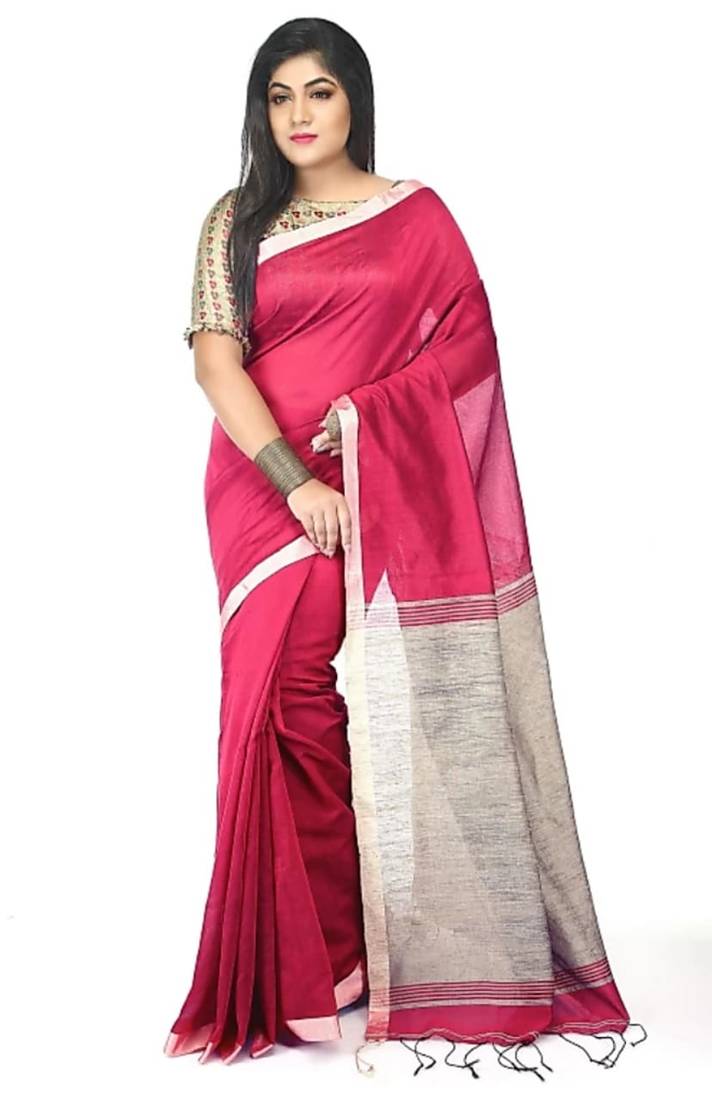 Fabulous Cotton Silk Handloom Saree Ghicha Pallu Plain Body With small Borders