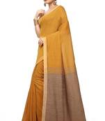 Fabulous Cotton Silk Handloom Saree Ghicha Pallu Plain Body With small Borders