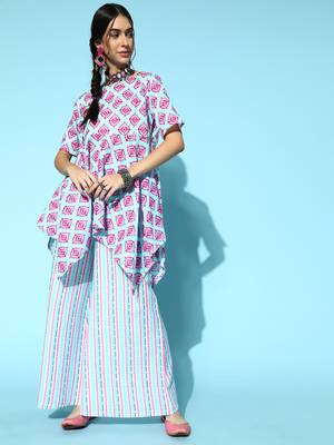 Blue printed cotton kurta-sets 1