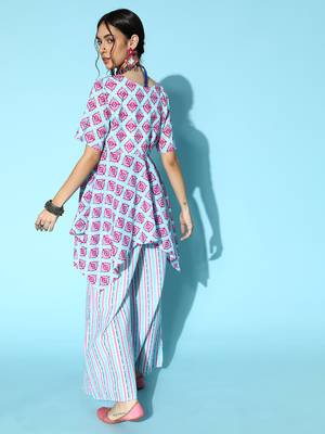 Blue printed cotton kurta-sets 3