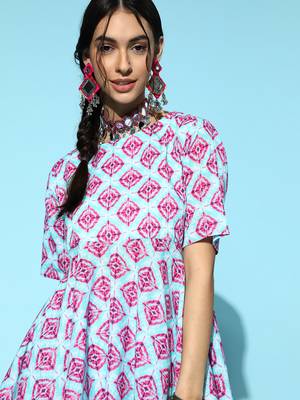 Blue printed cotton kurta-sets 4