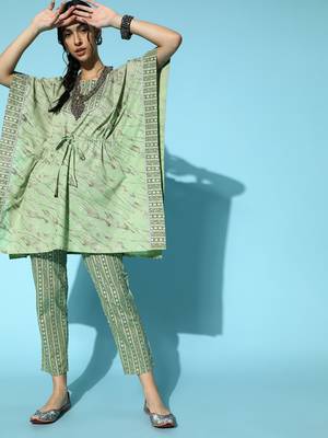 Green printed cotton kurta-sets 1