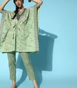 Green printed cotton kurta-sets