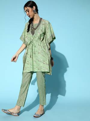 Green printed cotton kurta-sets 2