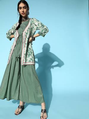 Green printed art silk kurta-sets 1