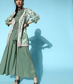 Green printed art silk kurta-sets