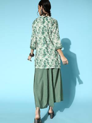 Green printed art silk kurta-sets 3