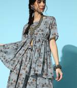 Grey printed georgette kurta-sets