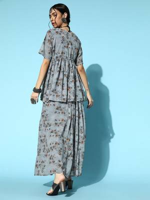 Grey printed georgette kurta-sets 3