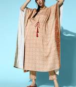 Beige printed art silk kurta-sets