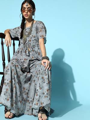 Grey printed georgette kurta-sets 5