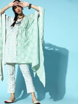 Cream printed rayon kurta-sets 1