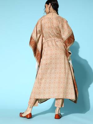 Beige printed art silk kurta-sets 3