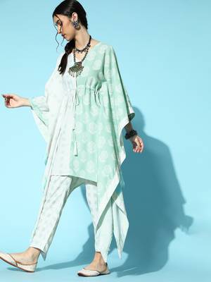 Cream printed rayon kurta-sets 2