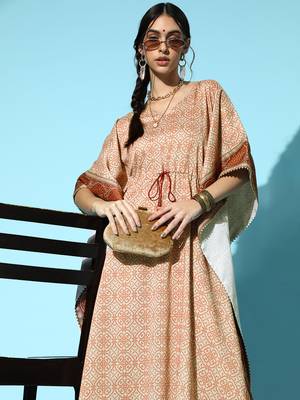 Beige printed art silk kurta-sets 5