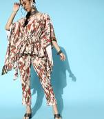 Beige printed rayon kurta-sets