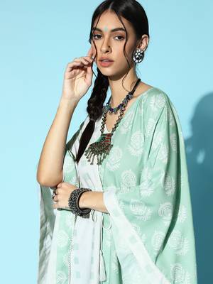 Cream printed rayon kurta-sets 4