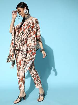 Beige printed rayon kurta-sets 2