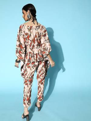 Beige printed rayon kurta-sets 3