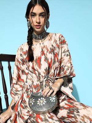 Beige printed rayon kurta-sets 5
