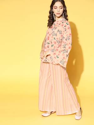 Peach printed crepe kurta-sets 1