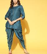 Teal printed art silk kurta-sets