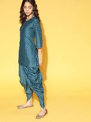 Teal printed art silk kurta-sets 2