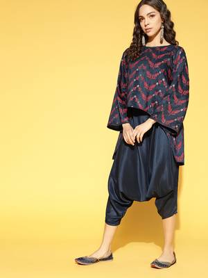 Navy-blue printed art silk kurta-sets 1
