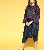 Navy-blue printed art silk kurta-sets