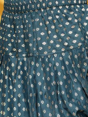 Teal printed art silk kurta-sets 5