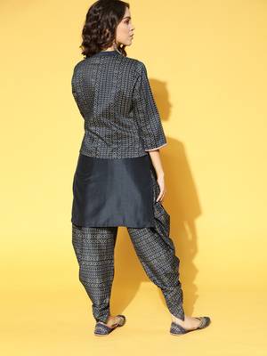 Navy-blue printed art silk kurta-sets 3