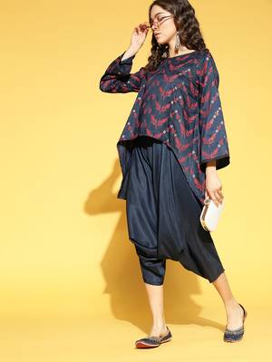 Navy-blue printed art silk kurta-sets 2