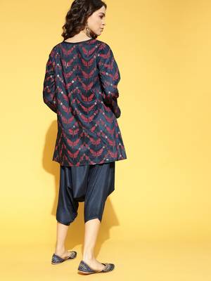 Navy-blue printed art silk kurta-sets 3