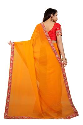 Yellow embroidered georgette saree with blouse 3