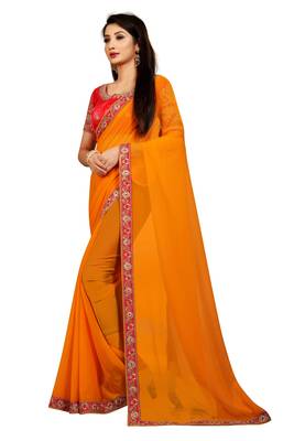 Yellow embroidered georgette saree with blouse 4
