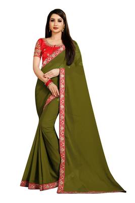 Mehendi embroidered georgette saree with blouse 1