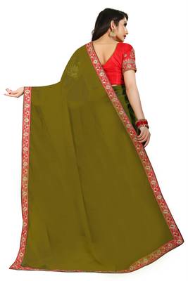 Mehendi embroidered georgette saree with blouse 3