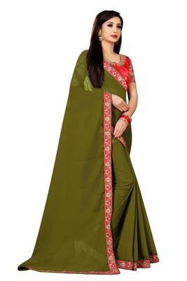 Mehendi embroidered georgette saree with blouse 4