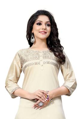 Beige woven viscose ethnic-kurtis 1