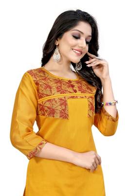Yellow woven viscose ethnic-kurtis 1